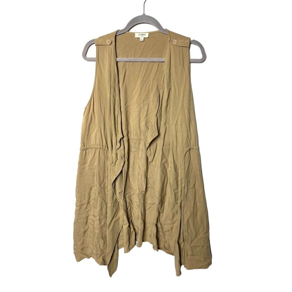 Umgee tan long vest tie front size large